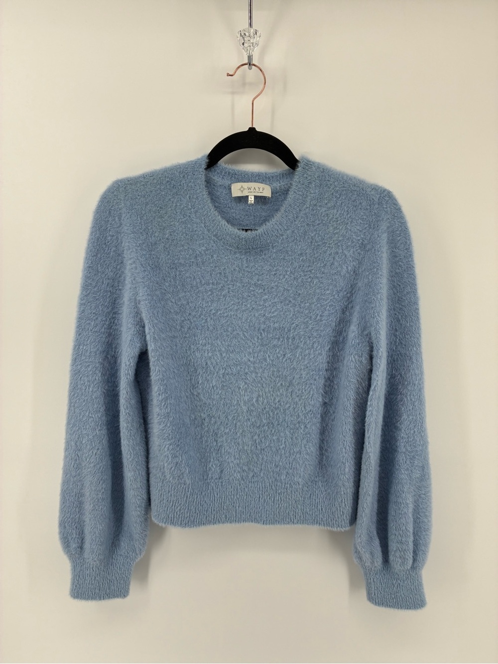Wayf Light Blue Fuzzy Crewneck Sweater